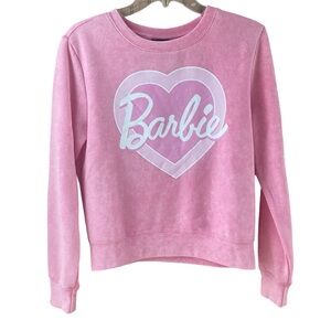 Barbie Classic Pink Heart Crop Pullover Sweatshirt